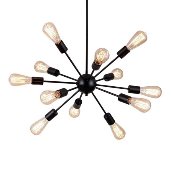 Does not apply Other - Sputnik Chandeliers Black Modern 12-Light Farmhouse Pendant Light Mid Century